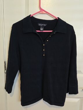 Jones New York Black Cotton Top  with Gold Buttons